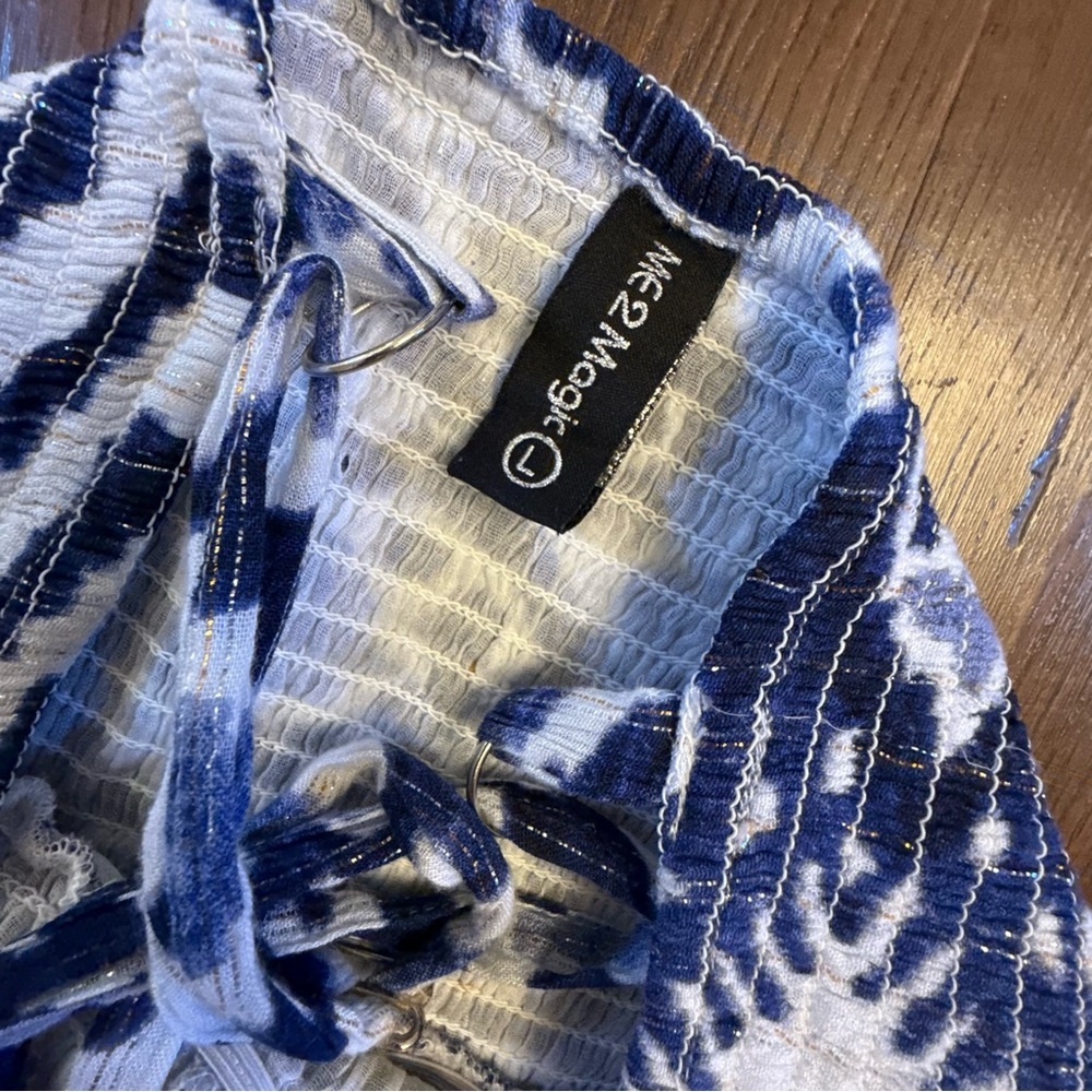 MeToMagic Blue and White Boho Tiered Maxi Dress Large - Picture 4 of 7